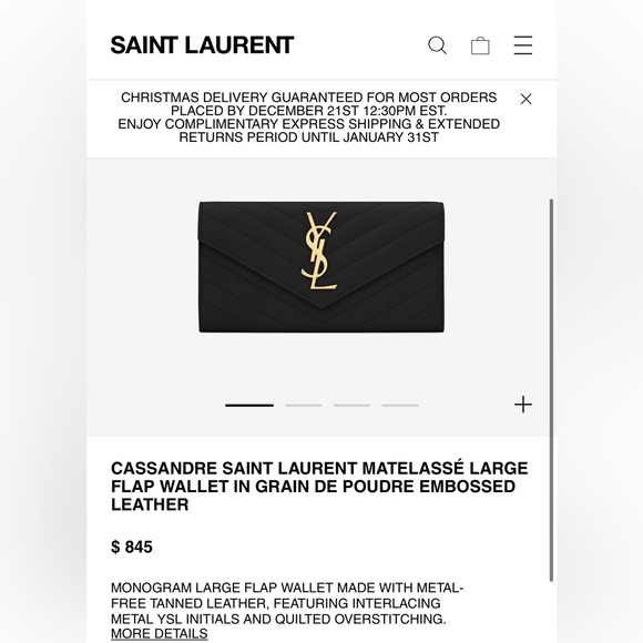 Authentic YSL Cassandre all black envelope flap wallet on chain - Picture 9 of 11